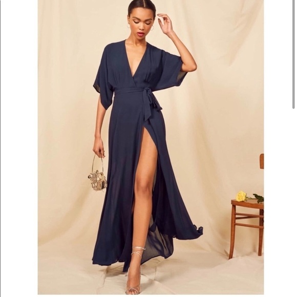 REFORMATION Navy Blue Winslow Maxi Dress New with Tags! - Picture 3 of 11